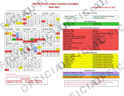North Haven Public Schools 2026-27 calendar