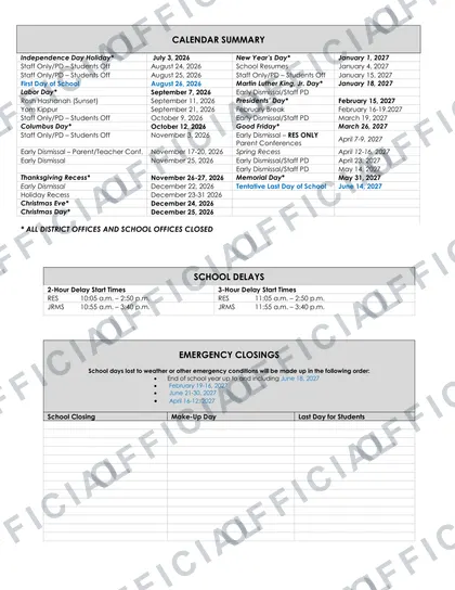 REDDING SCHOOL DISTRICT 2026-27 calendar