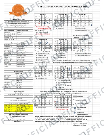 Shelton Public Schools 2026-27 calendar
