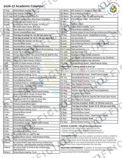 Appoquinimink School District 2026-27 calendar