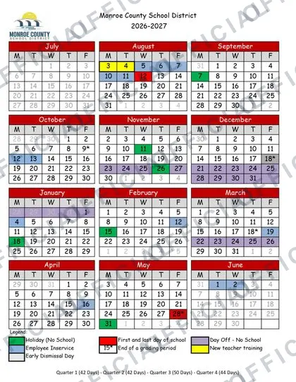 Baker County School 2026-27 calendar