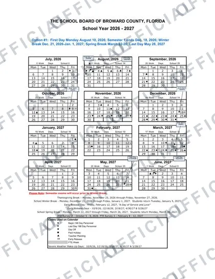 Broward County Schools FL Calendar26-27 2026-27 calendar