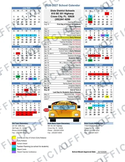 Dixie District Schools 2026-27 calendar