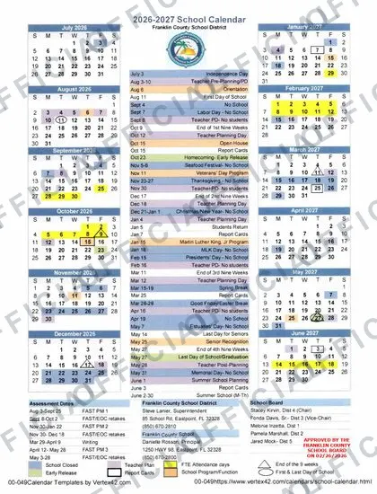 Franklin County School District 2026-27 calendar