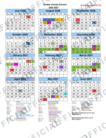 Hardee County Schools 2026-27 calendar
