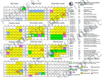 Okeechobee County School 2026-27 calendar
