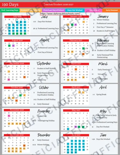 Dalton Public Schools 2026-27 calendar