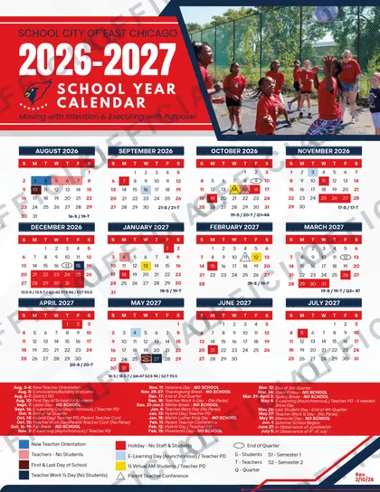 School City of East Chicago 2026-27 calendar