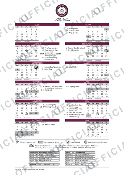 School City of Mishawaka 2026-27 calendar