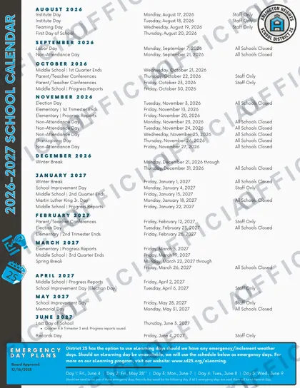 AHSD25 Arlington Heights School 2026-27 calendar