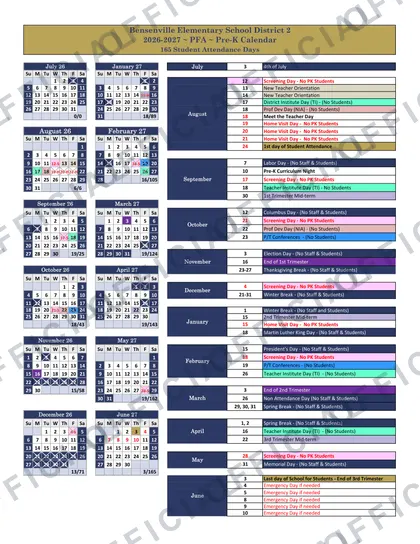 Bensenville Elementary School District 2 2026-27 calendar