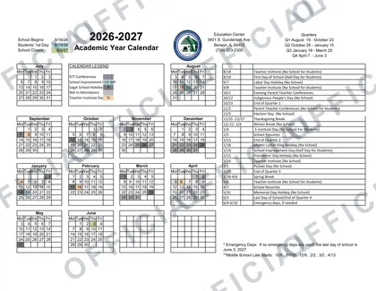 Berwyn South School District 100 2026-27 calendar