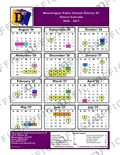 Bloomington Public Schools District 87 2026-27 calendar