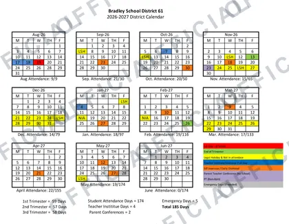 Bradley School District 61 2026-27 calendar