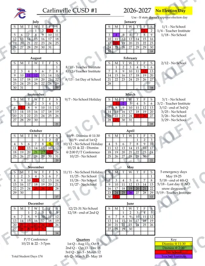 Carlinville CUSD #1 2026-27 calendar