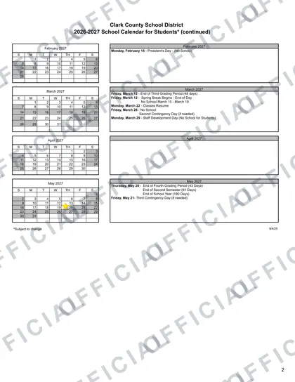 Clark County School District 2026-27 calendar