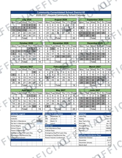 Iroquois Community School D62 CCSD 2026-27 calendar