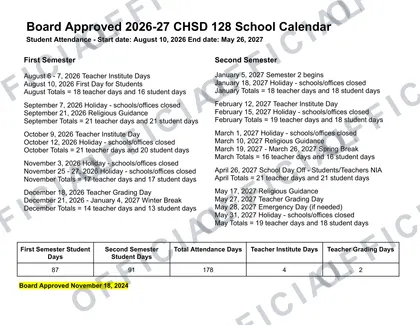 Community High School District 128 2026-27 calendar