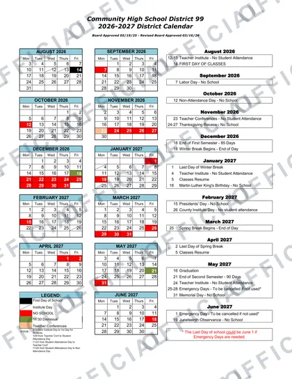 Community High School District CSD99 2026-27 calendar