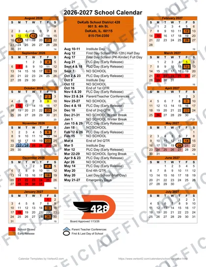 DeKalb School District 428 2026-27 calendar