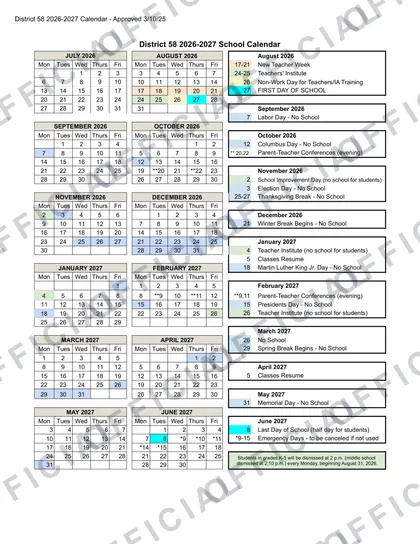 Downers Grove Grade School dg58 2026-27 calendar