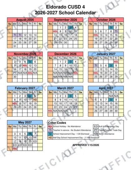 Eldorado CUSD 4 2026-27 calendar