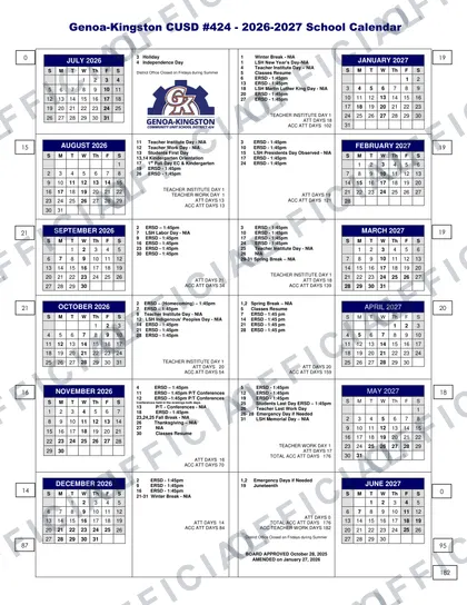 Genoa-Kingston CUSD #424 2026-27 calendar
