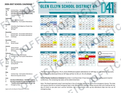 Glen Ellyn School D41 2026-27 calendar