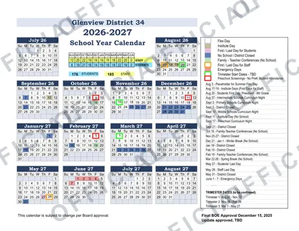 Glenview District 34 2026-27 calendar