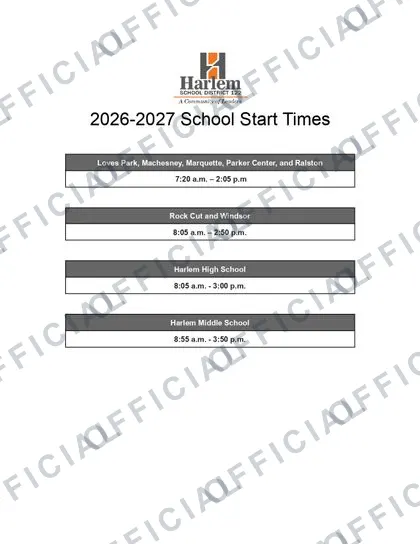 Harlem school district 122 2026-27 calendar