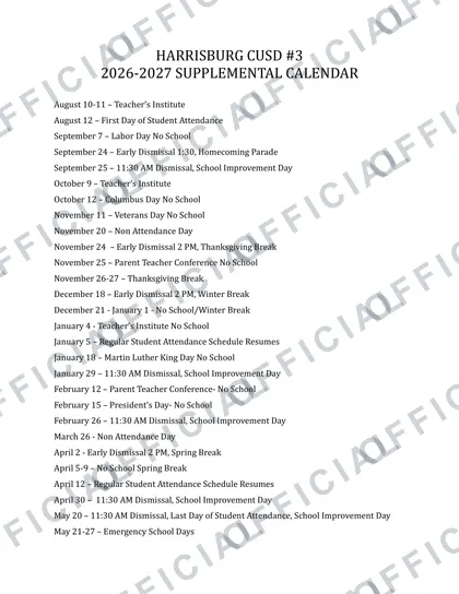 HARRISBURG CUSD #3 2026-27 calendar
