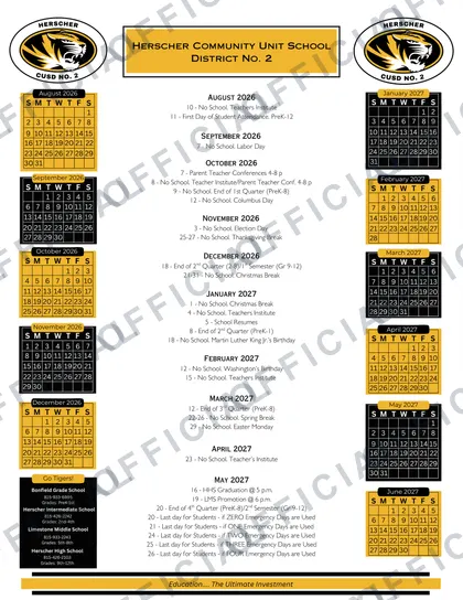 Herscher Community Unit School District No. 2 2026-27 calendar