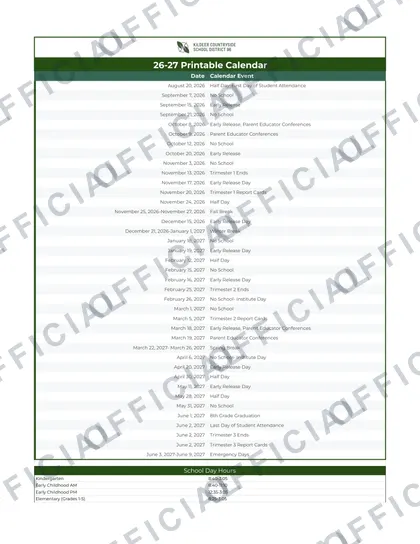 Kildeer Countryside School District 96 2026-27 calendar