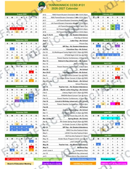 KINNIKINNICK CCSD #131 2026-27 calendar