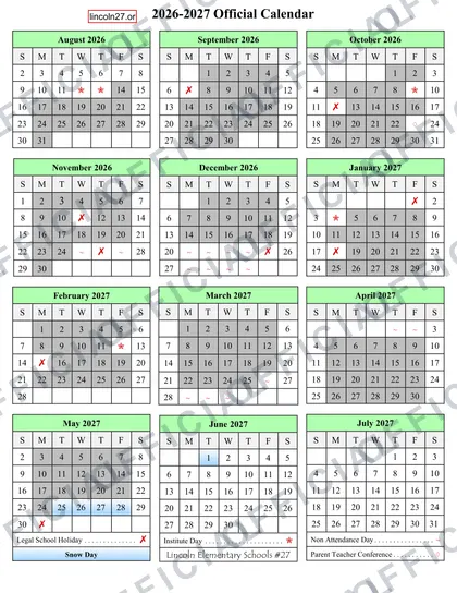 Lincoln Elementary Schools #27 2026-27 calendar