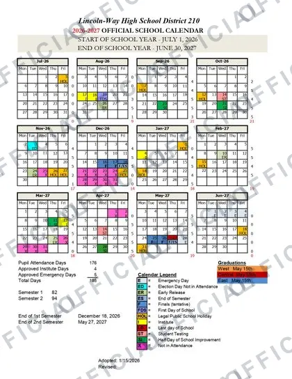 Lincoln-Way lw210 2026-27 calendar