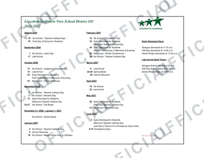Lincolnshire-Prairie View School District 103 2026-27 calendar