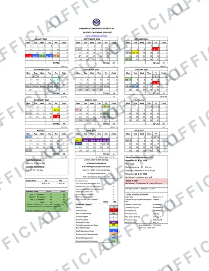 LOMBARD ELEMENTARY DISTRICT 44 2026-27 calendar