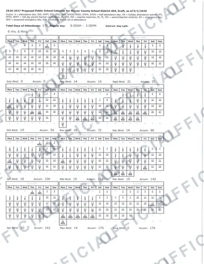 Mercer County School District 404 2026-27 calendar