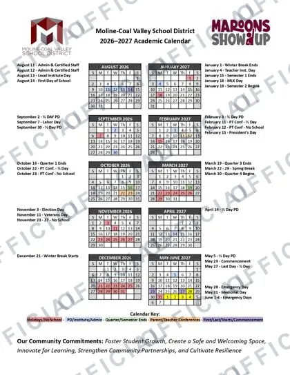 Moline-Coal Valley School District 2026-27 calendar