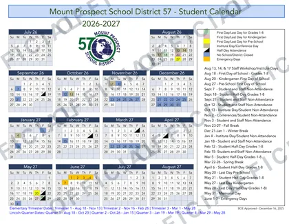 Mount Prospect School District 57 2026-27 calendar