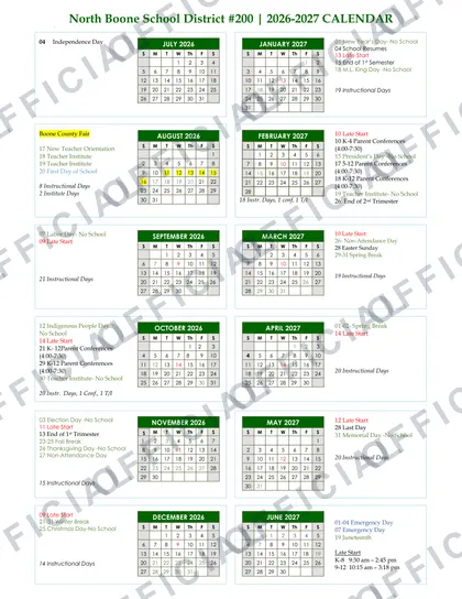 North Boone School District #200 2026-27 calendar