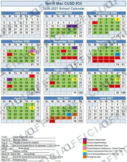 North Mac CUSD #34 2026-27 calendar