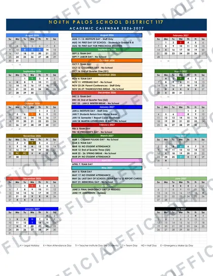 North Palos School District 117 2026-27 calendar