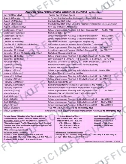 Pekin Public Schools District 108 2026-27 calendar