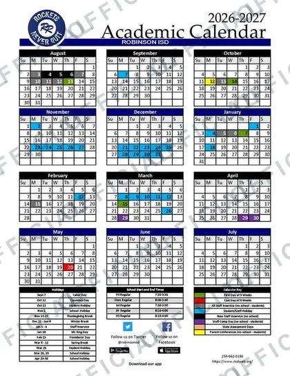 ROBINSON ISD 2026-27 calendar