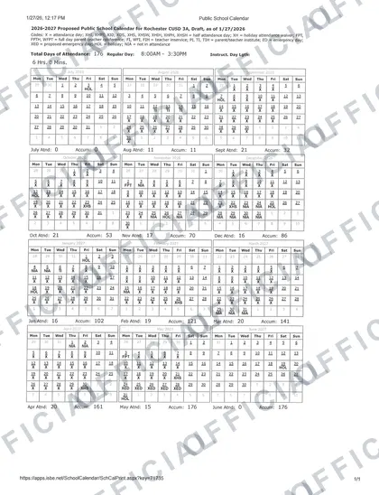 Rochester CUSD 3A 2026-27 calendar