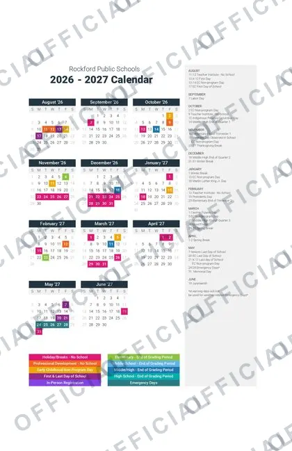 Rockford Public Schools RPS 2026-27 calendar