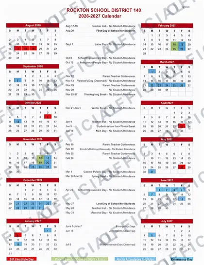 ROCKTON SCHOOL DISTRICT 140 2026-27 calendar