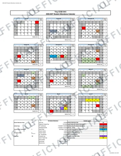 Troy CCSD 30-C 2026-27 calendar